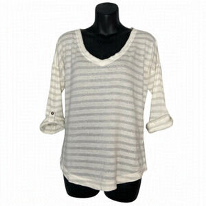Banana Republic Womens ¾ Sleeve Casual Stripe V-Neck Top Sleeve